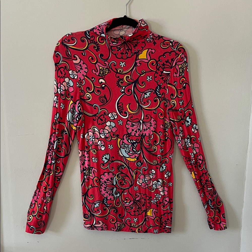 Lilly Pulitzer Vibrant Red /Pink Floral Long Sleeve Top